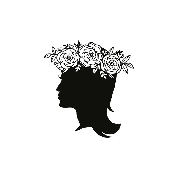 Silhouette Junge Weibliche Frisur Mit Blumen — Stockvektor