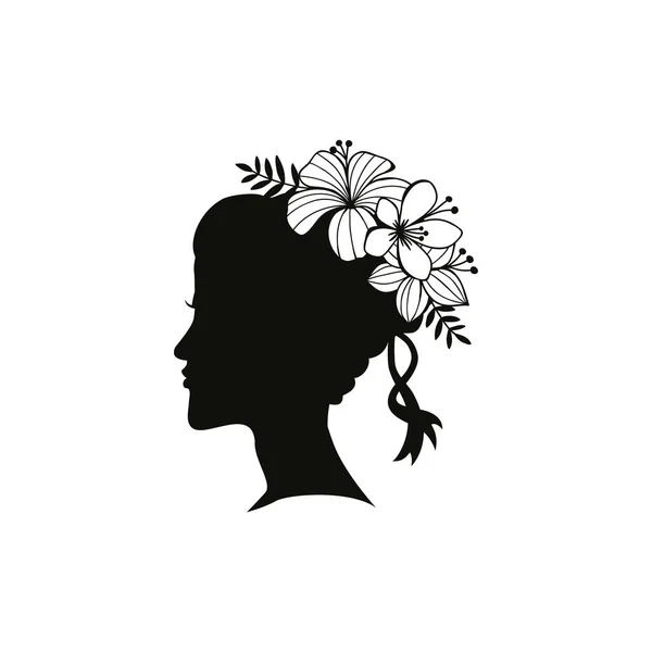 Silhueta Jovem Penteado Feminino Com Flores — Vetor de Stock