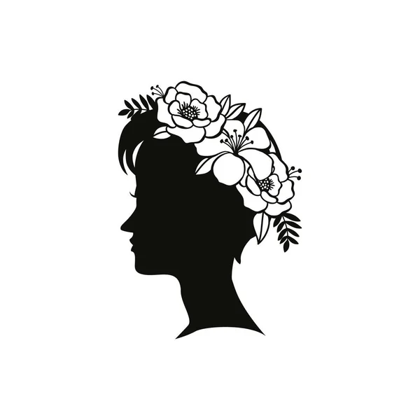 Silhouette Junge Weibliche Frisur Mit Blumen — Stockvektor