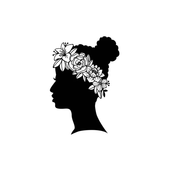 Silhouette Junge Weibliche Frisur Mit Blumen — Stockvektor