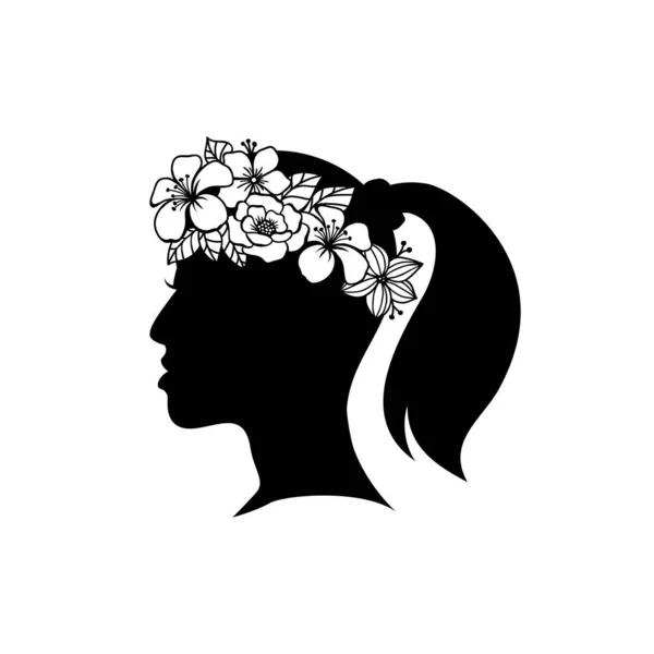 Silhouette Νεαρό Θηλυκό Χτένισμα Λουλούδια — Διανυσματικό Αρχείο