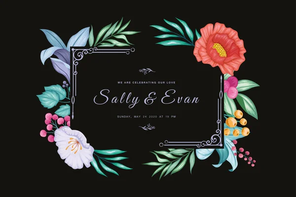 Piękny Kwiatowy Ślub Zaproszenia — Wektor stockowy