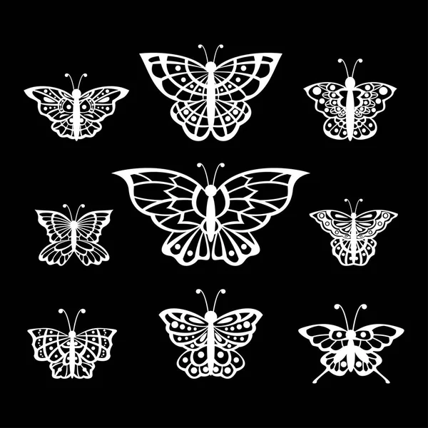 Uppsättning Dekoration Linje Konst Fjärilar — Stock vektor
