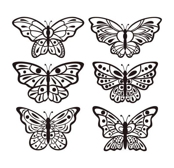Díszvonalas Művészeti Pillangók Halmaza — Stock Vector