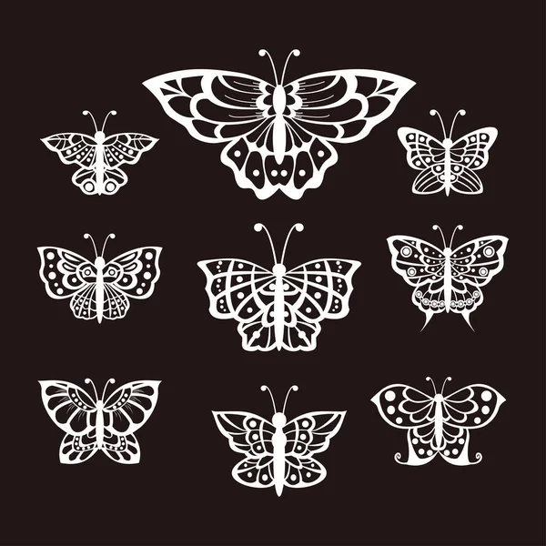 Conjunto Vector Ilustración Mariposas Línea Arte — Archivo Imágenes Vectoriales