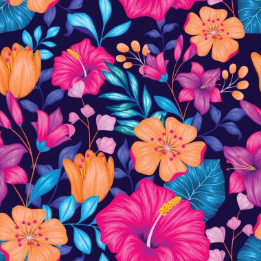 Gerçekçi renkli çiçek pürüzsüz, tekstil baskı tasarımı