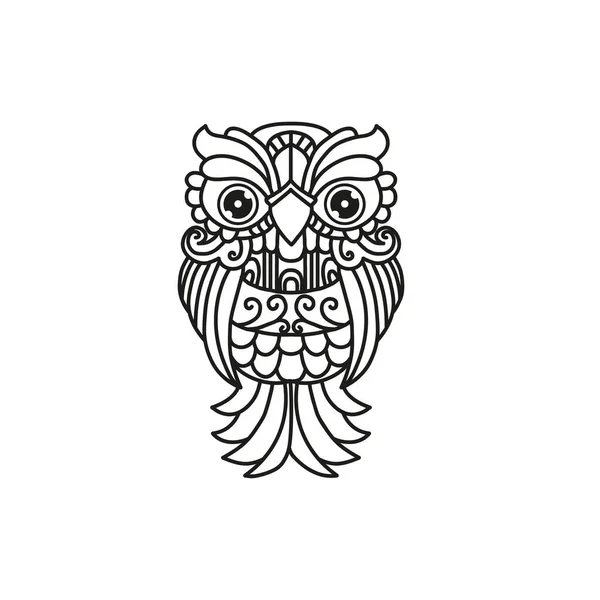 Black White Outline Owl Vector Illustration — Stock Vector