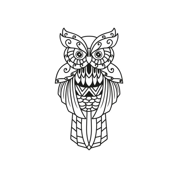 Desenho Preto Branco Ilustração Vetorial Coruja — Vetor de Stock