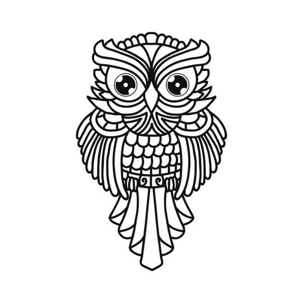Black White Outline Owl Vector Illustration — Stock Vector