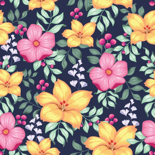 Realistisches Farbenfrohes Floral Nahtloses Textiles Print Design — Stockvektor