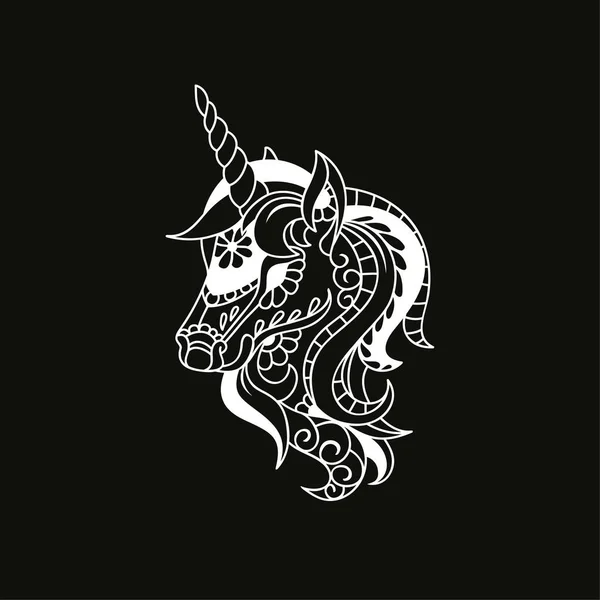 Ilustración Unicornio Simple Blanco Negro — Vector de stock