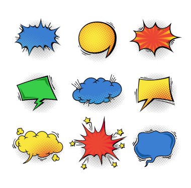 bir dizi komik kabarcıklar ve öğeleri noktalı resim gölgeler