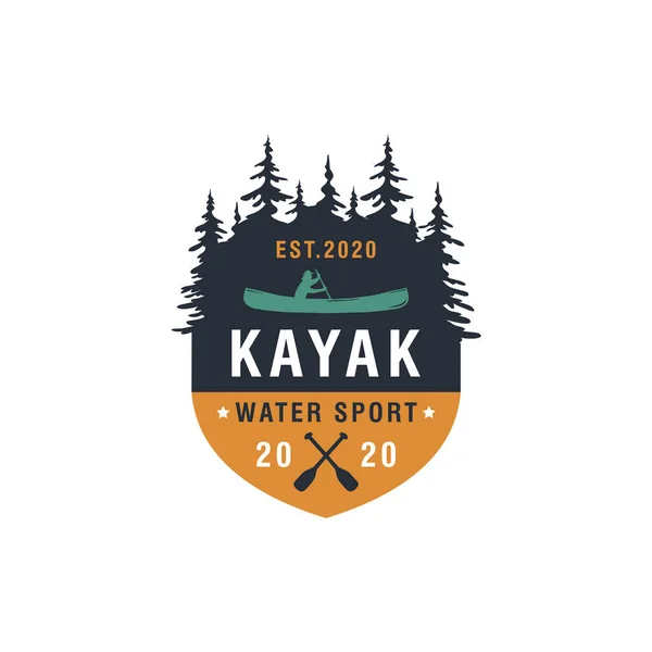 Vintage Mountain Rafting Kayaking Pádlování Kanoistika Kemp Logo Etikety Odznaky — Stockový vektor