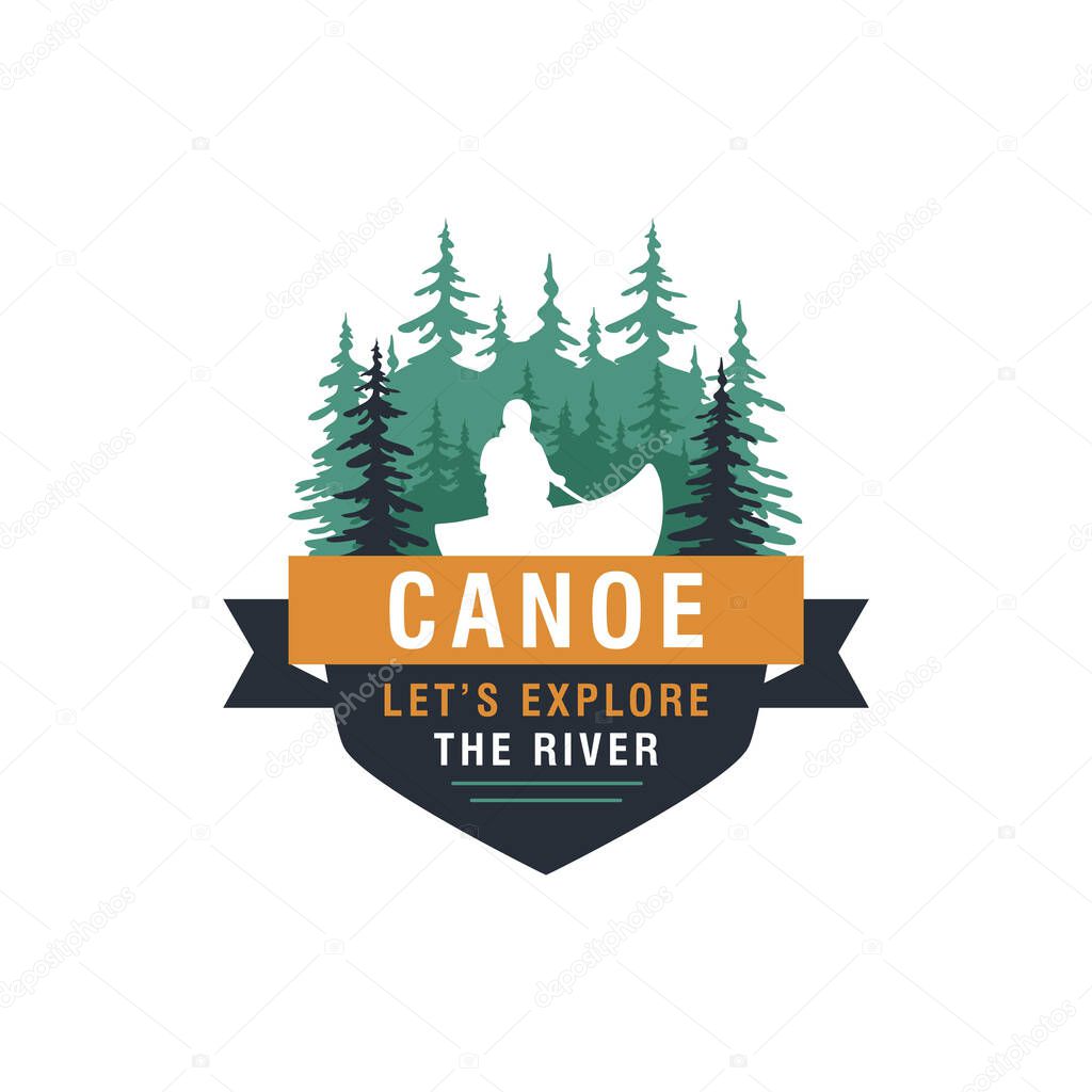 Vintage mountain, rafting, kayaking, paddling, canoeing camp logo, labels and badges