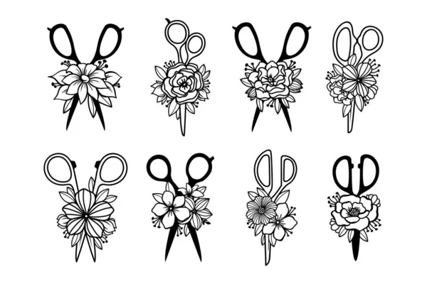 花飾りのはさみのセット — ストックベクタ