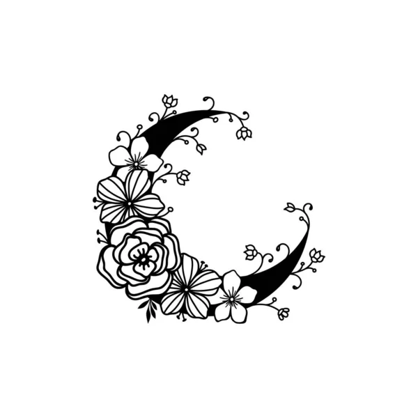 Crescent Moon Floral Style Moon Decoration Element Collection — Stock Vector