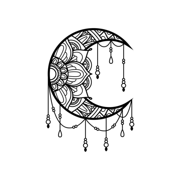 Mondsichel Mandala Stil Monddekoration Element Kollektion — Stockvektor