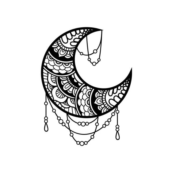 Crescent Měsíc Mandala Styl Měsíc Dekorace Prvek Kolekce — Stockový vektor
