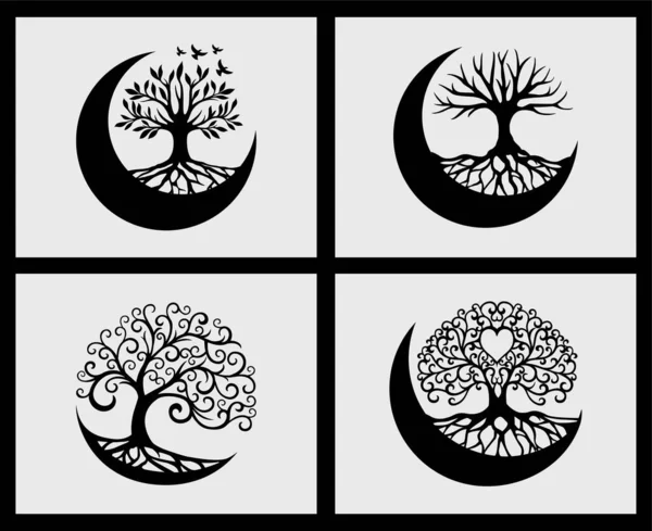 Set Tree Life Crescent Moon Decoration Element — Stockový vektor