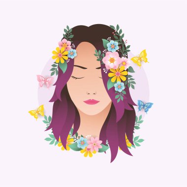 Çiçek süsleme vektör çizimi olan kadın
