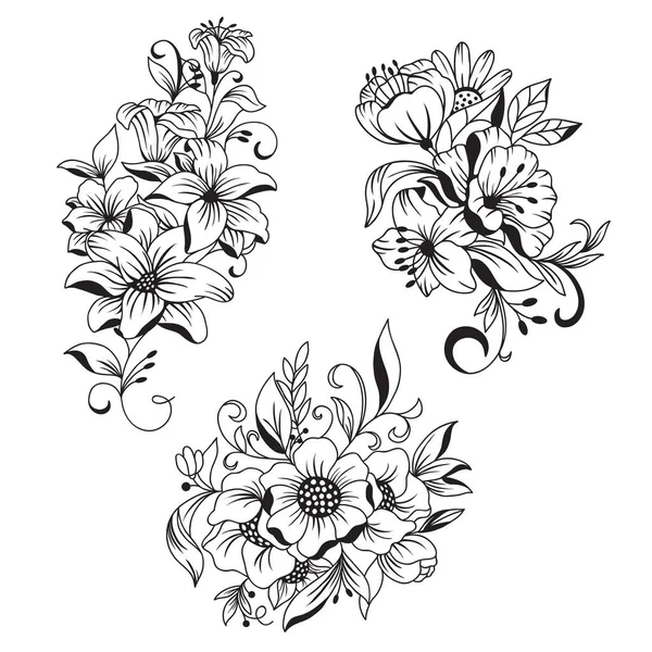 Vacker Handritad Bukett Blommor — Stock vektor