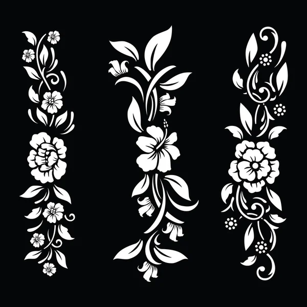Fekete Fehér Virágos Vágott Fájl Ideiglenes Tetoválás Design — Stock Vector