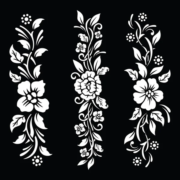 Schwarz Weiß Floral Cut File Mit Temporärem Tätowierdesign — Stockvektor
