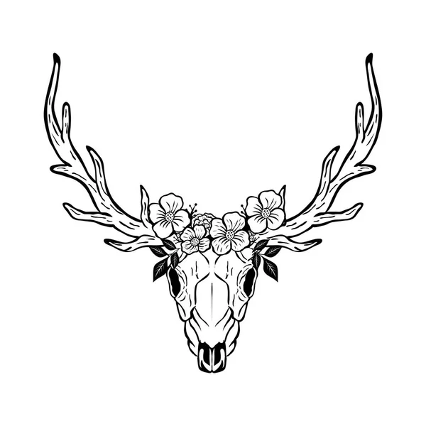 Tête Crâne Cerf Animal Avec Design Floral — Image vectorielle