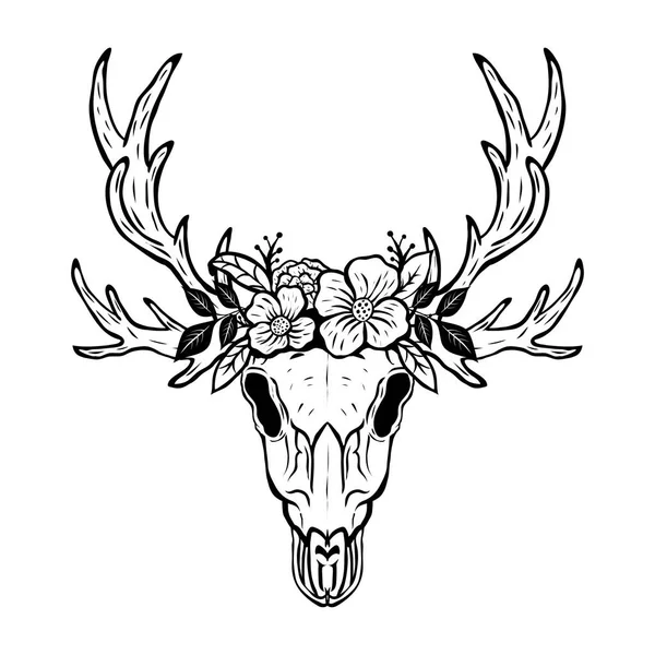 Animal Deer Skull Head Floral Design — Stock Vector