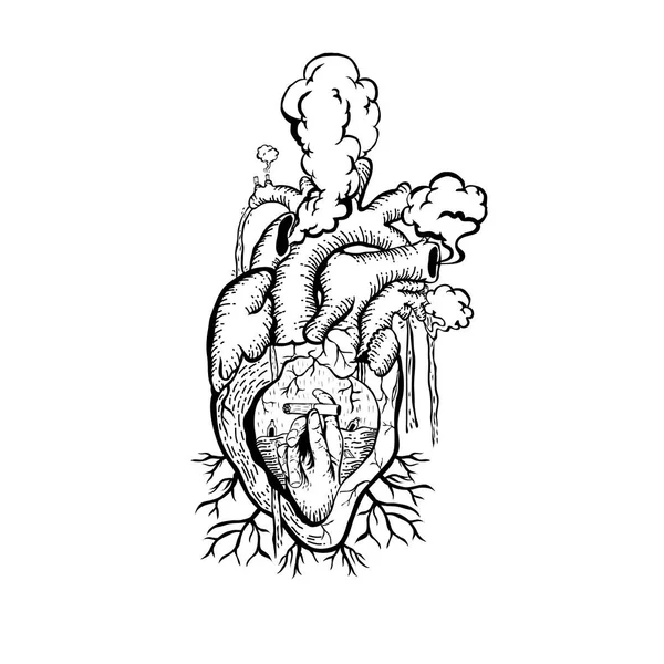 Ilustracja Anatomiczne Serce Dymem — Wektor stockowy