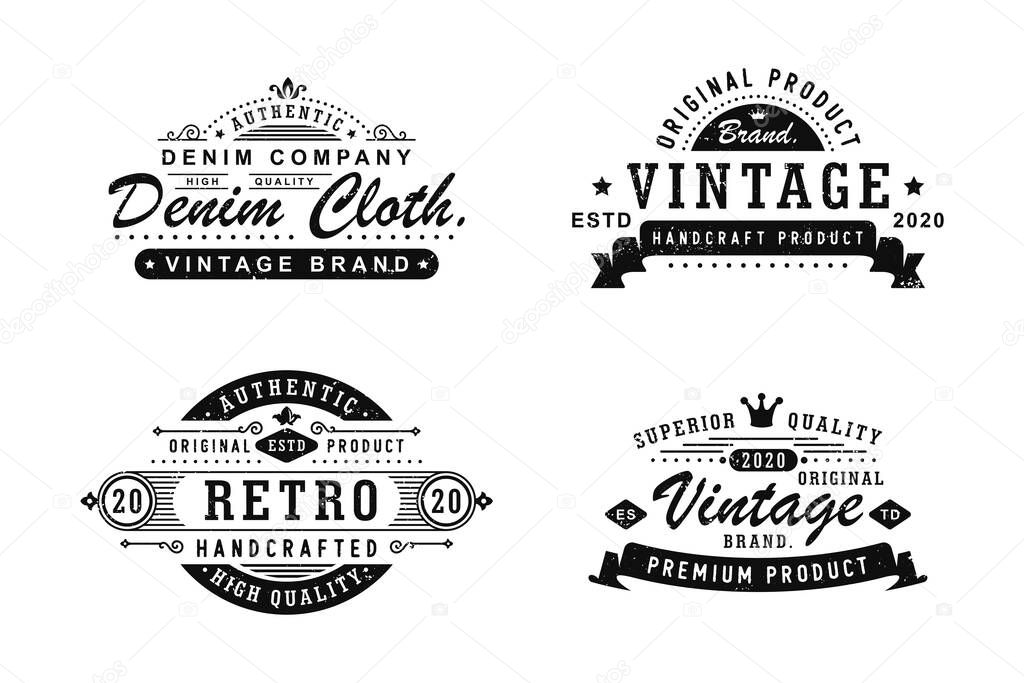 Set of vintage clothing denim badges, labels and logo