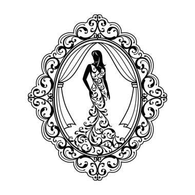 Siluet süslemesi. Düğün süsü giymiş kadın.