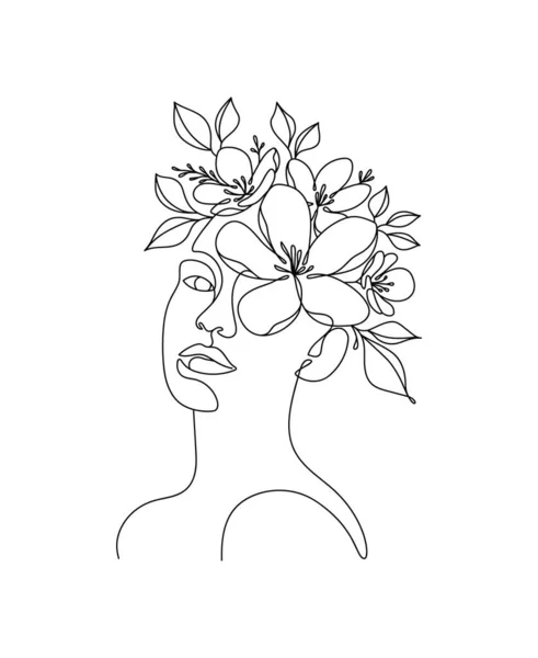 Frau Und Flower Line Art — Stockvektor