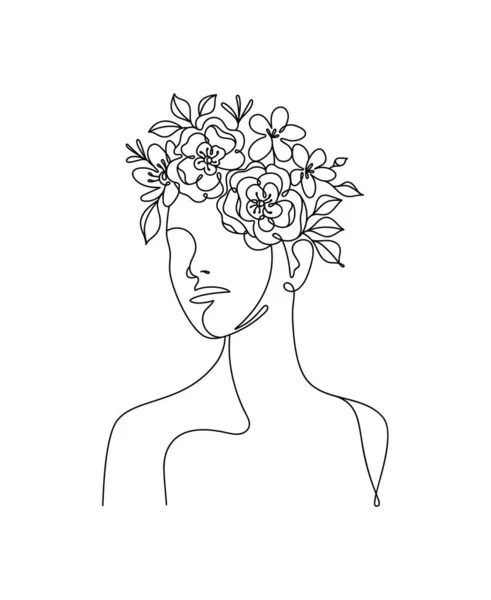 Frau Und Flower Line Art — Stockvektor