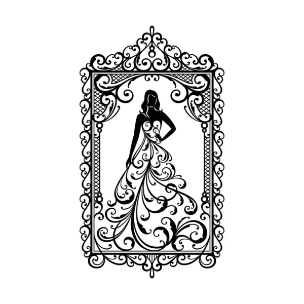 Silhouet Ornament Vrouw Jurk Voor Bruiloft Decoratie — Stockvector