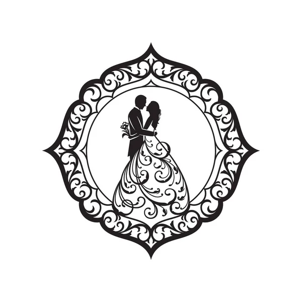 Silhouette Ornement Couple Robe Pour Décoration Mariage — Image vectorielle