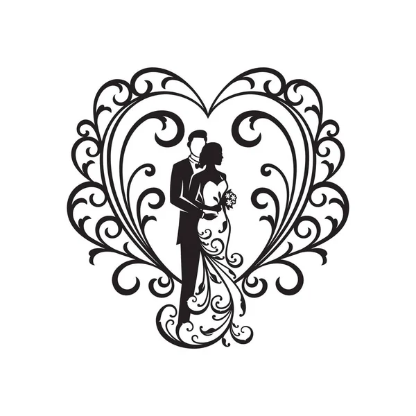 Silhouette Ornement Couple Robe Pour Décoration Mariage — Image vectorielle