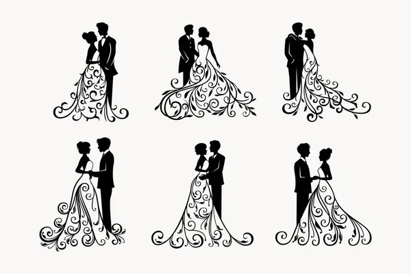 Διακοσμητικό Ζευγάρι Σιλουέτα Φόρεμα Για Διακόσμηση Γάμου — Διανυσματικό Αρχείο