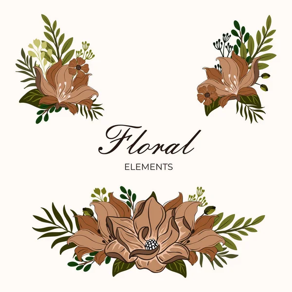 Virágkészlet Levelekkel Virágokkal Kompozíciók Elemei Üdvözlőlapok Vagy Esküvői Meghívók — Stock Vector