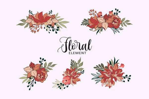 Conjunto Floral Com Folhas Flores Elementos Para Suas Composições Cartões — Vetor de Stock