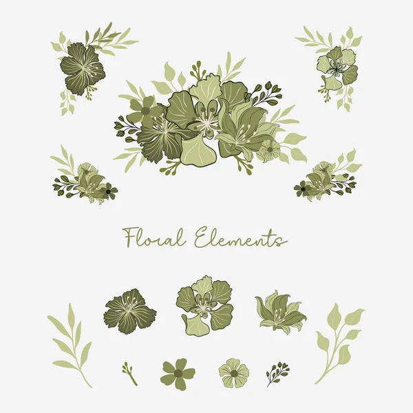 Set Floral Avec Feuilles Fleurs Éléments Pour Vos Compositions Cartes — Image vectorielle