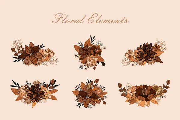 Conjunto Floral Com Folhas Flores Elementos Para Suas Composições Cartões — Vetor de Stock