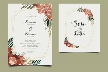 Çiçekli düğün davetiyesi şablonu tasarımı