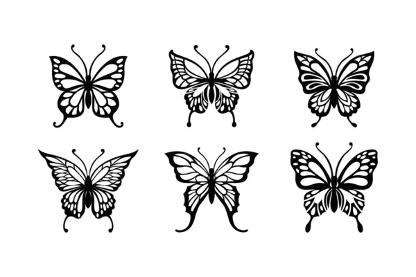Conjunto Mariposas Arte Línea Mariposas Ilustración Monocromáticas — Archivo Imágenes Vectoriales
