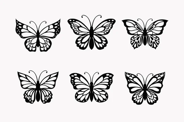 Set Farfalle Linea Arte Farfalle Illustrazione Monocromatica — Vettoriale Stock