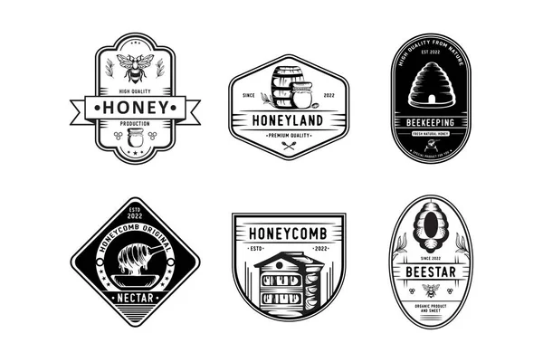 一套老式蜂蜜和蜜蜂标签 徽章和设计元素 — 图库矢量图片
