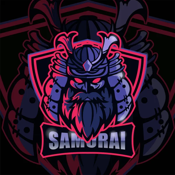 Bearded Samurai Head Mascot Logo Design Esport — Stok Vektör