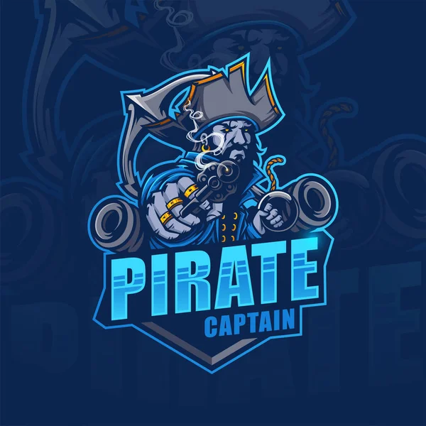 Pirate Captain Mascot Logo Design Esport — 图库矢量图片