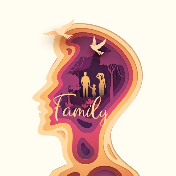 Paper Cut Layered Human Head Happy Family Parents Children Business — Stock Vector