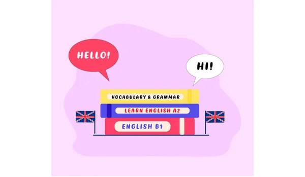 Learn English. Sttudy English language. Education concept. Temaplate for logo, website, banner, landing page. ads. Flat vector illustration. English school, club, course English language.